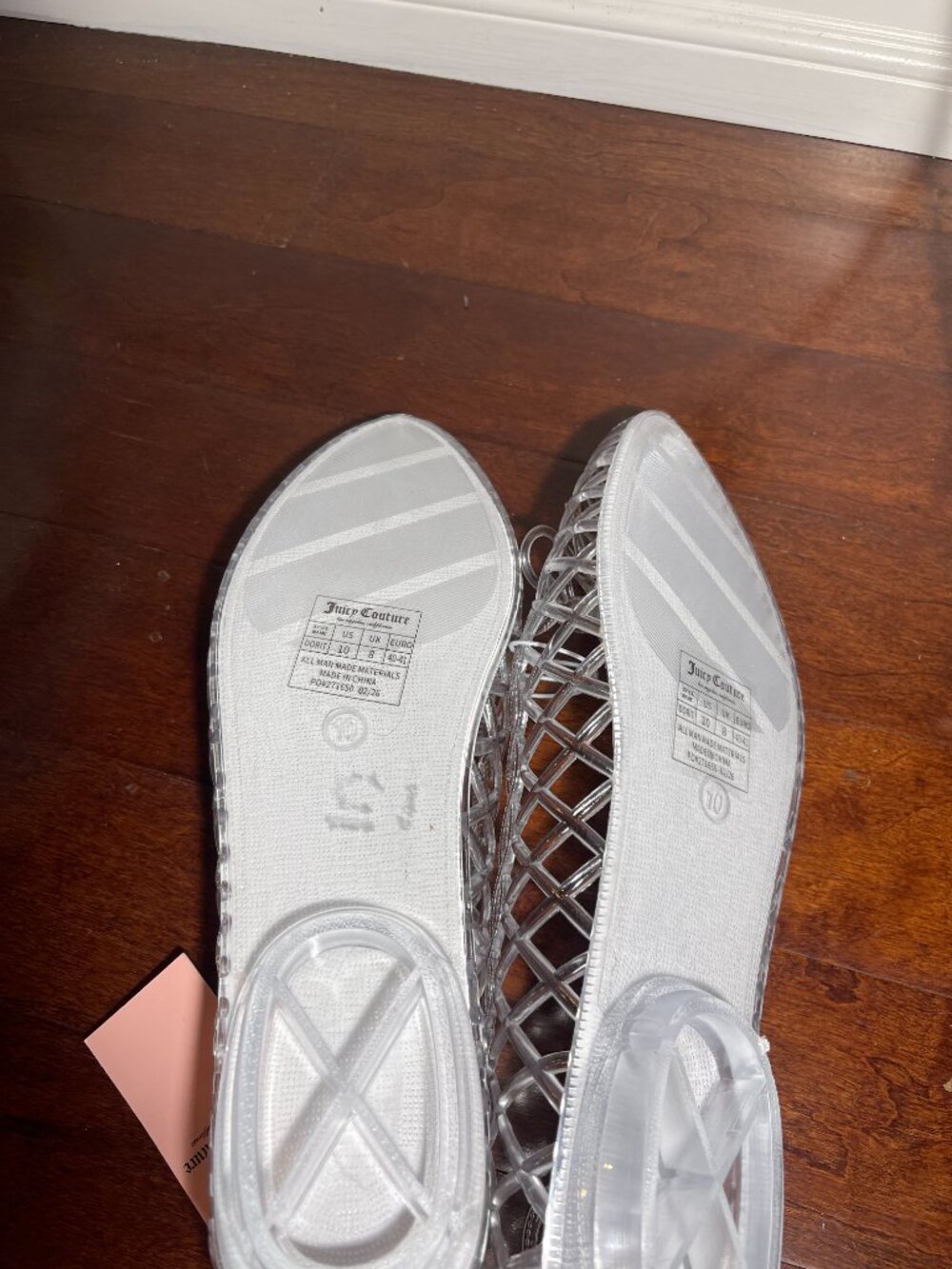 Juicy Couture Jelly Flats Clear Bow Charm Cork Size 10 NWT - Picture 6 of 7